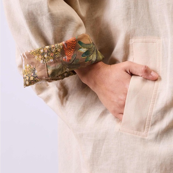 Nicobar Batwing Linen Cotton Jacket - Beige - Picture 4 of 13